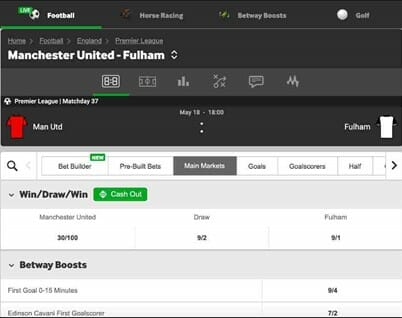 Betway pre-match offer