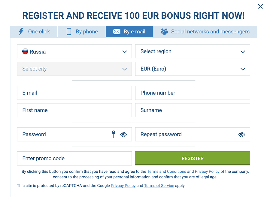 1xBet Registration