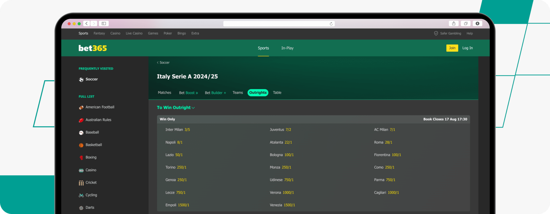 Italy Serie A bet365