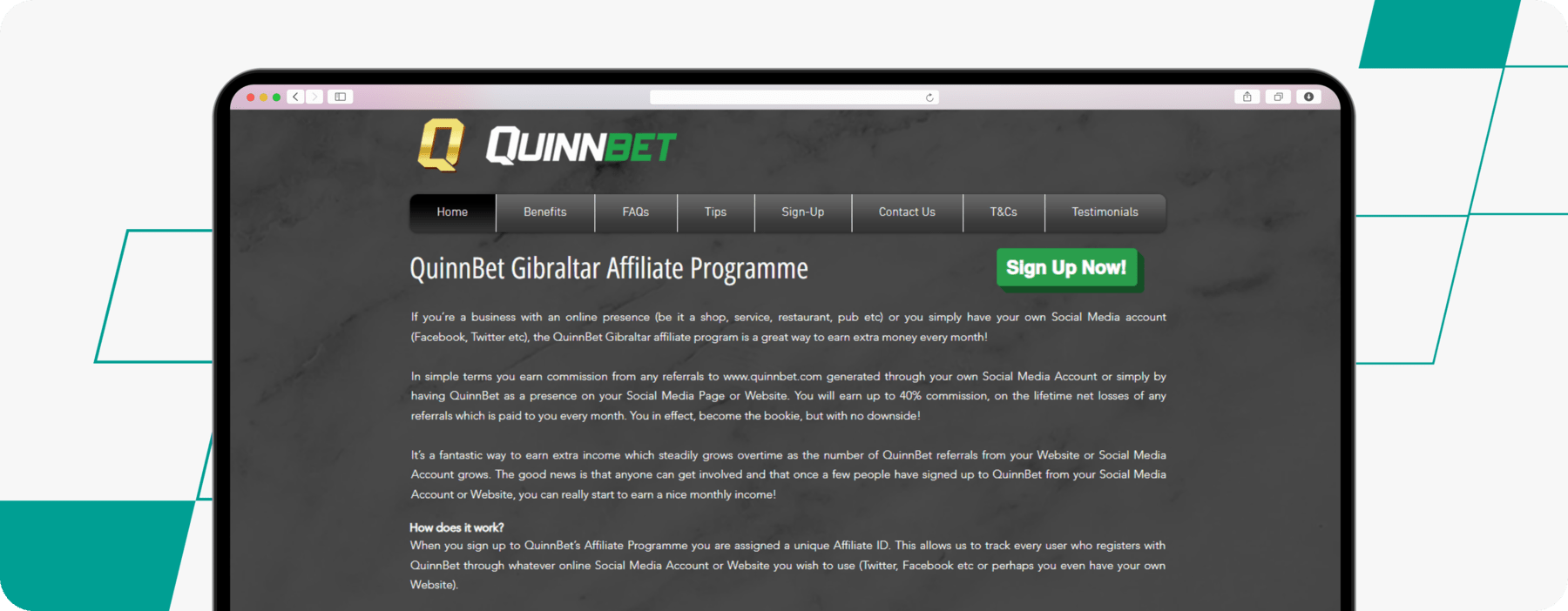 quinnbet affiliate program screenshot