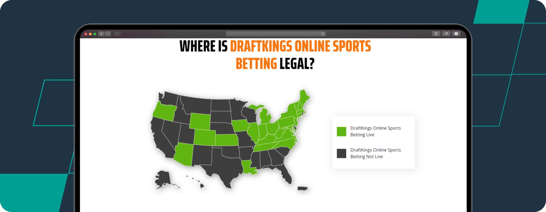 Screenshot of DraftKings Legal Betting Map